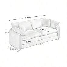 Modern Fabric Living Room Sofa With 4 Pillows Upholstered Large Deep Seating Loveseat, Tan Corduroy - 1 - View 9