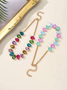 BOCAR 1pc Elegant Rhinestone-Encrusted Chain Necklace, Suitable For Daily Wear - Necklace - View 10