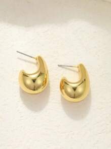 1 Pair Asymmetrical C-Shaped Earrings, European And American Classic Fashion Water Drop Design Minimalist Earrings