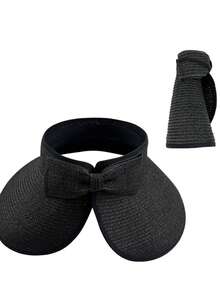 1pc Women's Straw Sun Hat Bucket Hat, Wide Brim, Versatile And Refreshing, Suitable For Daily Use - Multicolor - View 3