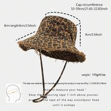 [Custom] 1pc Women's Leopard Pattern Fashionable Embroidery Bucket Hat, Versatile, Adjustable Circumference Design With Fuzzy Edge