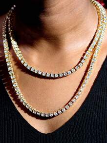 Hip Hop Jewelry Cubic Zirconia Iced Out Tennis Chain Iced Out 18k Gold Plated Bling Necklace For Women Men