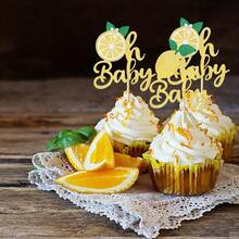 24pcs Lemon Cupcake Toppers Glitter Cupcake Picks Summer Lemon Fruit Cake Decorations For Birthday Theme Party Cake Decoration Supplies - Multicolor - View 5