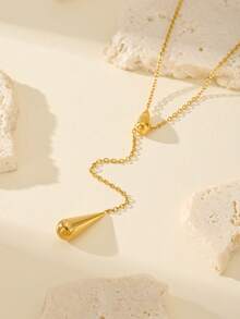 MONALLY 18K Gold Plated 1pc Luxury Fashion Water Drop Pendant Necklace For Women Adjustable Length Stainless Steel Jewelry Birthday Gift - Pendant Necklace - View 2