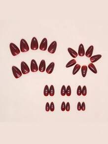 Agrega un toque de romance con 24 uñas postizas de color rojo vino con forma de almendra. Juego de uñas falsas de color rojo borgoña sólido de cobertura total para mujeres y niñas que incluye 1 hoja de adhesivos y 1 mini lima. Adecuado para fiestas, citas y uso diario en la oficina. Se envía pegamento de gelatina al azar.