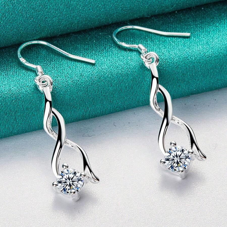 高品质耳环时尚珠宝优雅女士水晶耳坠圣诞礼物 - 銀色 - 查看 1