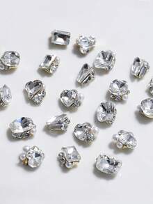Set 24 Buah Rhinestone Kuku Berbagai Bentuk, Desain Berkilau untuk Dekorasi Kuku Tempel DIY - Putih - View 4