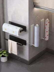 1 pezzo Portarotolo da cucina, dispenser da parete per rotoli jumbo in acciaio inossidabile senza foratura, adesivo, organizer da bagno