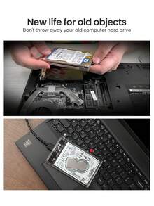 UnionSine 透明 2.5 英寸 SATA III HDD/SSD 外壳 - USB 3.0 外置硬盘盒，即插即用，旧硬盘复兴，免工具安装，便携，适用于笔记本电脑/台式机 - 白色 - 查看 8