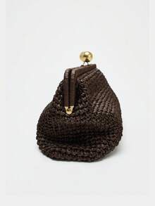 New Handwoven Raffia Grass Envelope Shoulder Bag With Adjustable Strap - Coffee - View 4
