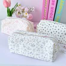 1 件可爱花卉大容量铅笔盒 - 时尚化妆包收纳袋，适用于学校用品、旅行和化妆品，耐用且容量大，是返校季的完美礼物，返校，学校用品，铅笔袋，书包 - 粉紅色碎花 - 查看 7