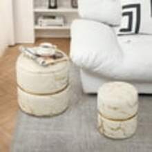 Furniliving Round Storage Ottoman Velvet Vanity Stool Modern Upholstered Footstool Bla , Pa Of 2 - Multicolor - View 3