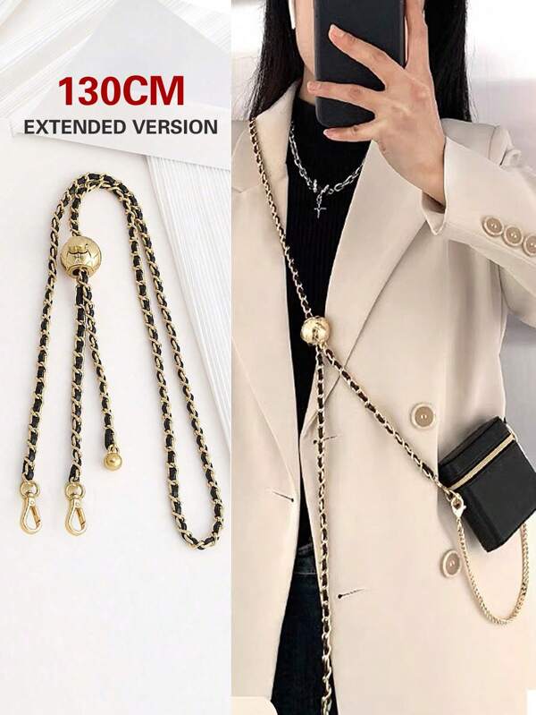 1 Pc 130cm Gold Chain Adjustable Buckle Bag Chain Metal Ball Crossbody Bag Shoulder Bag Black Replacement Shoulder Strap Chain Accessories DIY Bag Accessories
