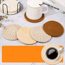 8-Piece Set Absorbent Coasters For Drinks, Minimalist Cotton Woven Coasters Coffee Table Decor Boho Cute Cup Coasters - Multicolor - View 4