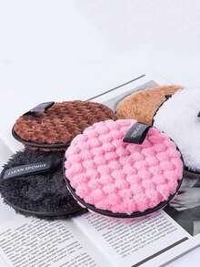 1/3/6pcsPineapple Slouchy Clean Water Makeup Remover Puff Round Washable Double-Sided Clean Wet Puff Makeup Remover Pad - Pink - View 4