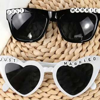 1PC Just Married Sunglasses Wedding Bridal Shower Decoration Bride Groom Glasses Bridesmaid Gift Bachelorette Party Decoration Bridesmaid Glasses, Bridesmaids Gifts, White And Black Dress, Bridal Wedding Dress Wedding Items