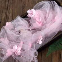 1pc Pearl Flower Tulle Table Runner, Pearl Chiffon Fabric, For Wedding Table, Bridal Shower, Bridal Veil, Birthday Party Decor