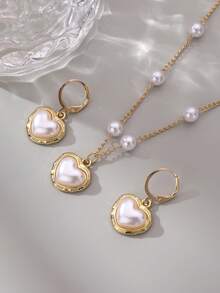 3pcs/Set Girls Pearl Shell, Star, Heart Necklace And Earrings Set - Multicolor - View 9