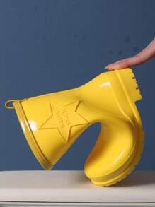 1 par de botas de lluvia a media pantorrilla ligeras y antideslizantes para mujeres, botas de jardín impermeables moldeadas de una sola pieza de PVC