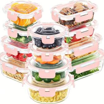 Rectangle Glass Food Storage Containers With Lids, Manual, Leak Proof, Airtight, Microwave, Oven, Freezer And Dishwasher Friendly, Hand Wash, Non-Electric, For Meal Prep, Pantry, Kitchen, Lunch, Bento