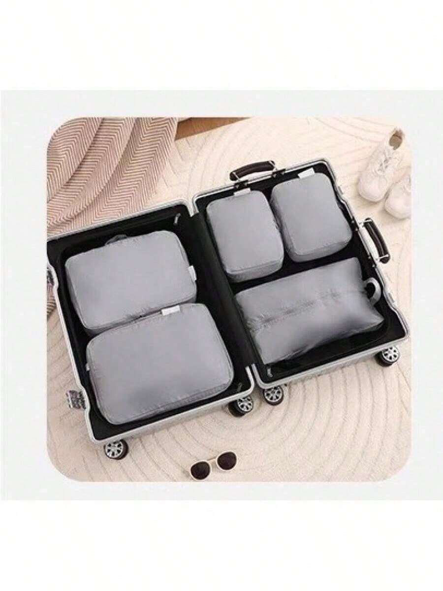 Compression Travel Six-Piece Set Large Capacity Storage Bag Set Waterproof Clothing Divider Bag Suitcase Storage Bag - Grey - View 1