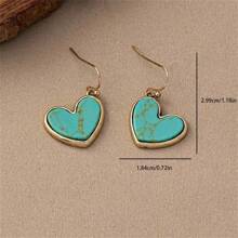 1 Pair Elegant Vintage Boho Style Faux Turquoise Heart Shaped Earrings, Minimalist Fashion Accessory, Suitable For Daily Wear And Valentine's Day Gift