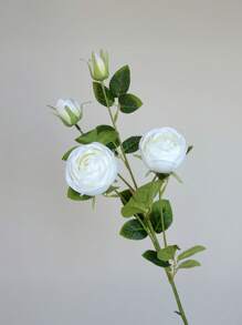 1 pièce Fleur artificielle réaliste en PU ressemblant à de la soie avec 4 fausses roses roses et blanches - Décoration de maison de style ferme moderne pour mariage, Pâques, fournitures de fête de printemps - Décoration de chambre, salon, jardin et mur de style vintage pour l'automne