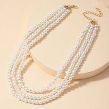 1pc Fashionable Elegant 3-Layer Faux Pearl Necklace (Pearl Surface Has Slight Imperfections) - White - View 4