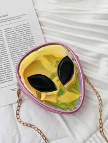 1个全息外星人设计新奇包，迷你新奇包，PVC材质，外星人图案，拉链链条，透明包，适合工作、旅行，女士变色激光包，单肩包，拉链斜挎包，休闲购物袋，完美个性新奇礼物
