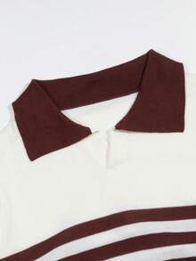 Officeau 春夏新款男士毛衣，复古商务休闲宽松条纹短袖V领套头针织衫，春夏皆宜 - 白色 - 查看 7