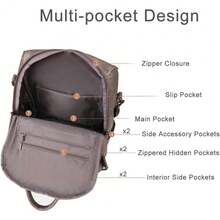 Fashion Backpack For Women, Large Multi-Pocket Backpack PU Leather Rucksack Bag Anti-Theft Travel Shoulder Bag With Removable Strap For Work Study - Gray - View 3