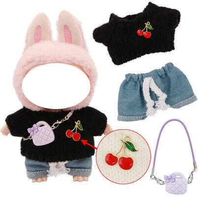 Conjunto de ropa: Suéter y vaqueros para muñeca de felpa, incluye bolsa accesorio linda (muñeca no incluida), mercancía