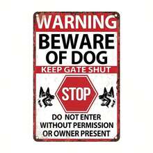 1pc Vintage Metal Tin Sign "Beware Of Dog - Keep Gate Shut" - Durable, Rust-Resistant Metal - For Home, Garage, Yard Decor - No Electricity Needed - Ideal Gift For Pet Lovers - Multicolor - View 2