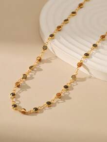 1 件波西米亚复古奢华锆石链项链，女士日常珠宝 - 棕黑色 - 查看 2