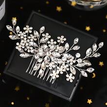 1pc Elegant Glass Hair Comb, Bridal Wedding Hair Accessory, Suitable For All Seasons Valentine's Day Accessories - Silver - View 6