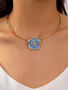 1 pieza Collar minimalista floral con diseño dorado y elegante rosa 3D como regalo para San Valentín, mamá, madre, Día de la Madre