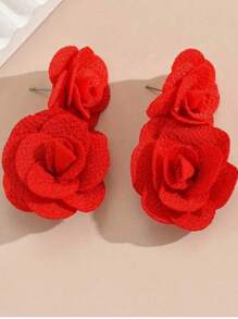 2pcs/Set Fashion Bohemian Stunning Red Flower Women's Earrings Suitable For Holiday Holiday And Daily Wear