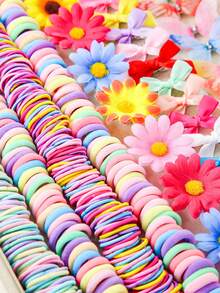 146 件女孩人造花发夹，彩色发圈，简约时尚发带，高弹力不伤发带，多功能蝴蝶结发夹，爪夹，鸭夹，适合日常使用的发饰，发饰，夏季