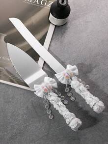 2 件套优雅婚礼蛋糕刀和服务器套装，浪漫欧式烘焙工具，适合圣诞节、情人节、毕业季、新年婚礼、周年纪念