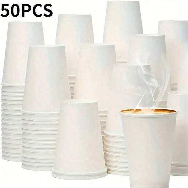 50 paquetes de vasos de papel blanco puro de estilo sencillo, reforzados, para uso doméstico y comercial, para bebidas, antideslizantes y a prueba de fugas, de 250 ml, vasos de papel desechables adecuados para reuniones familiares, campamentos al aire libre y oficinas