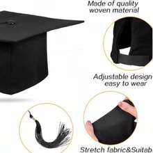 1 Pc Black Graduation Cap Tassel Unisex Graduation Hat - Black - View 7