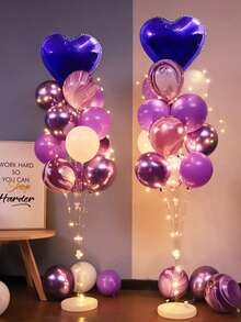 1 套落地气球柱套件，带支架、底座和灯串，用于婚礼、生日派对或单身派对的气球塔背景装饰 - 彩色 - 查看 6