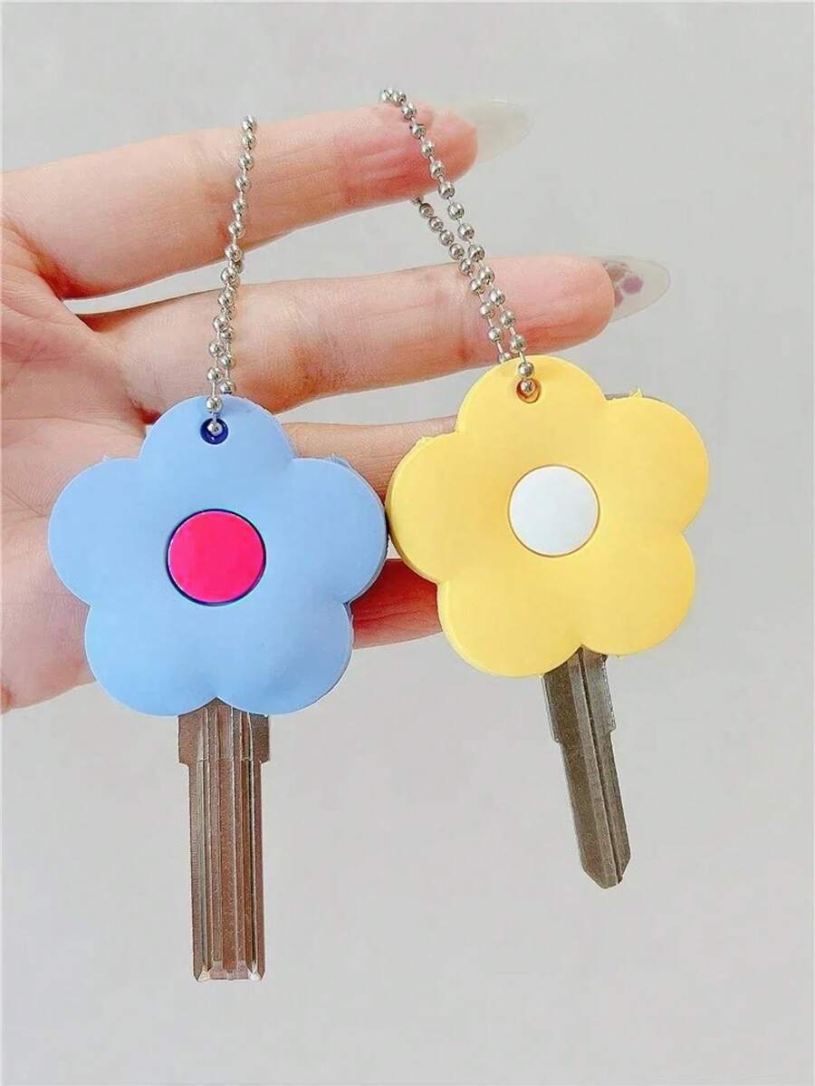 1/2/3Pcs Cute Cartoon Silicone Key Cover Set|Water Droplet & Floral Design Protective Key Holder With Chain Accessories – Soft Durable Keychains For Women Girls, Couple-Friendly Cute Key Cover Cap– Perfect Gift Idea For Her (Adorable Design, Multi-Purpose Key Protection & Stylish Decor)