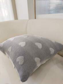 1 件灰色法兰绒心形刺绣靠垫套，简约经典浮雕设计，适合室内、沙发枕头、情人节、四季使用，不含枕芯 - 灰色 - 查看 4