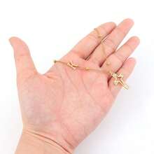 1 件时尚经典字母密镶锆石十字架空心星形吊坠金色不锈钢珠链项链女款 - 金黃色 - 查看 3