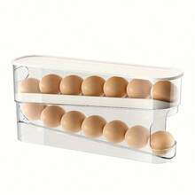 Double-Layer Stackable Egg Tray, Rolling Egg Distributor, Automatic Repositioning, Transparent Plastic Egg Storage Container With Lid, Refrigerator Storage Box, Keep Fresh, No Battery Required, Can Hold 24 Eggs - White - View 9