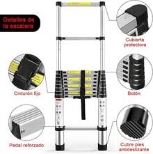 Escalera Telescópica de 2.9 Metros, Escalera de Telescópica de Aluminio Soporta 150 kg, Plegable De retracción Multiusos Extensible Compacta y Portátil De Escalón - 2,9 millones - Ver 4