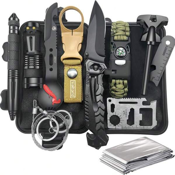 12 In 1 Ultimate Survival Kit - Multi-Functional Emergency Gear With Fishing And Camping Accessories, Equipment For Camping Hiking Hunting Outdoor Adventure, Gifts For Men Him Husband Dad