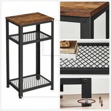 3-Tier Tall Side Table, Small Telephone End Table Stand With 2 Mesh Storage Shelves Office, Bedroom, Living Room, Kitchen Cart, Rustic Brown And Black-Cll - 1 - View 6