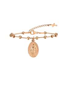 1pc 18K Gold Vacuum Electroplated Stainless Steel Virgin Mary Rosary Beads Chain Gold Bracelet For Women, Summer, Christian.